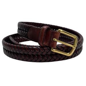 Fossil Maddox Mens Belt Sz 44 Brown Leather Braided Solid Brass Buckle